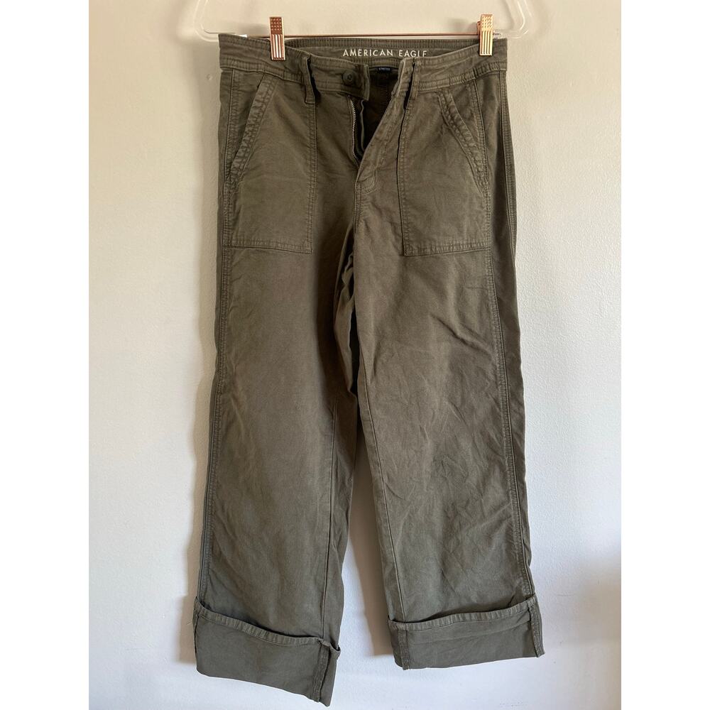 American Eagle Stovepipe Pants Olive Green Stretch Straight Leg Size 2